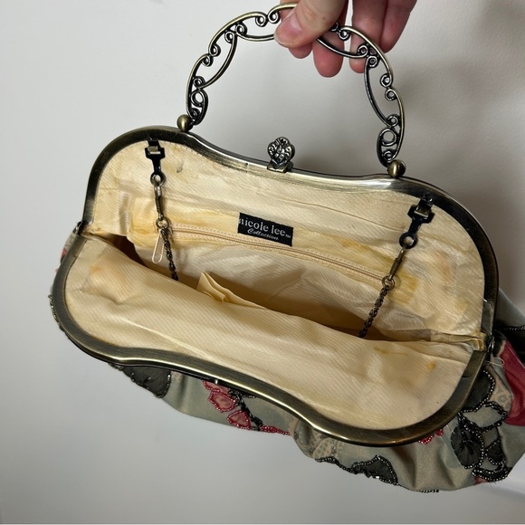 Vintage Floral Beaded Frame Purse Clutch Pink Green Brown - Picture 10 of 10